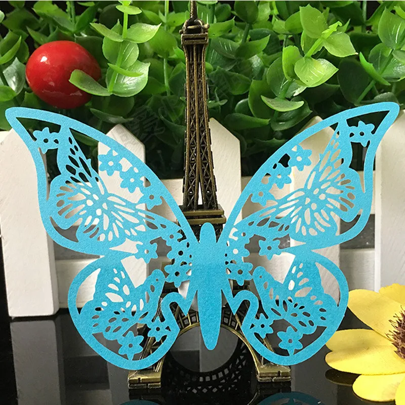 10 Colos 50pcs Butterfly Laser Cut Wedding Place Cards Table Mark Wine Glass Name Place Cards Wedding Birthday Party Supplies (4)