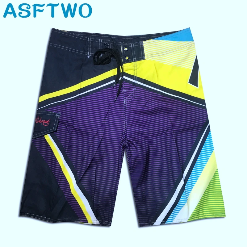 

ASFTWO 2019 New Trunks Mens Bermuda Printed Beach Shorts Quick Dry Polyester Surf Shorts 30-38 Swim Wear