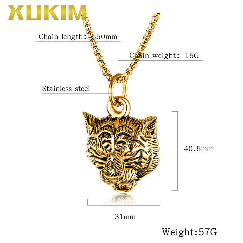 PO418 G Xukim ювелирные изделия панк Золотой тигр животное кулон с цепочкой ожерелье
