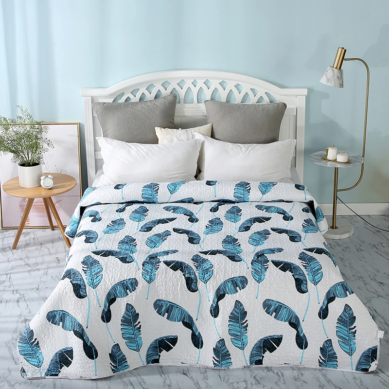 

Home Textiles Blue Feather Print Bedspread Air Conditioning Quilt Quilted Blanket Throw Comforter Bed Sheet Cover Duvet Quilt#sw