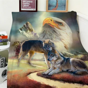 

Blankets Comfort Soft Plush Easy Care Funny Eagle Wolf Pattern Animal Warm Throw Cobertor For Sofa Bed