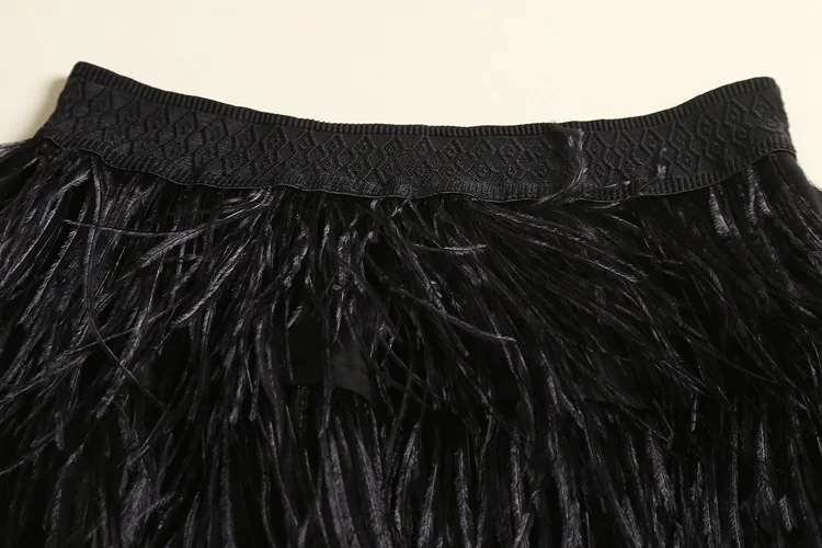 Страусиная юбка женская зима осень натуральный страусовый перо миди юбка розовый/синий/черный кисточкой Настоящее перо длиной до колена юбка