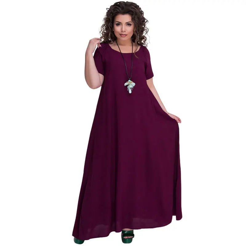 

2019 New Women Spring summer Dress Plus Size 6XL Blue Red Short Sleeve Loose Long Dress Party Large Size Dresses Vestidos