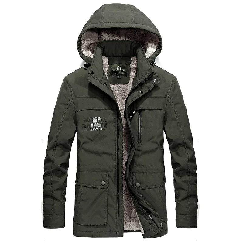 AFS JEEP размера плюс 4XL зимняя куртка пальто Мужская Повседневная ветровка с капюшоном шерстяная подкладка теплая мужская верхняя одежда jaqueta masculina - Цвет: Армейский зеленый