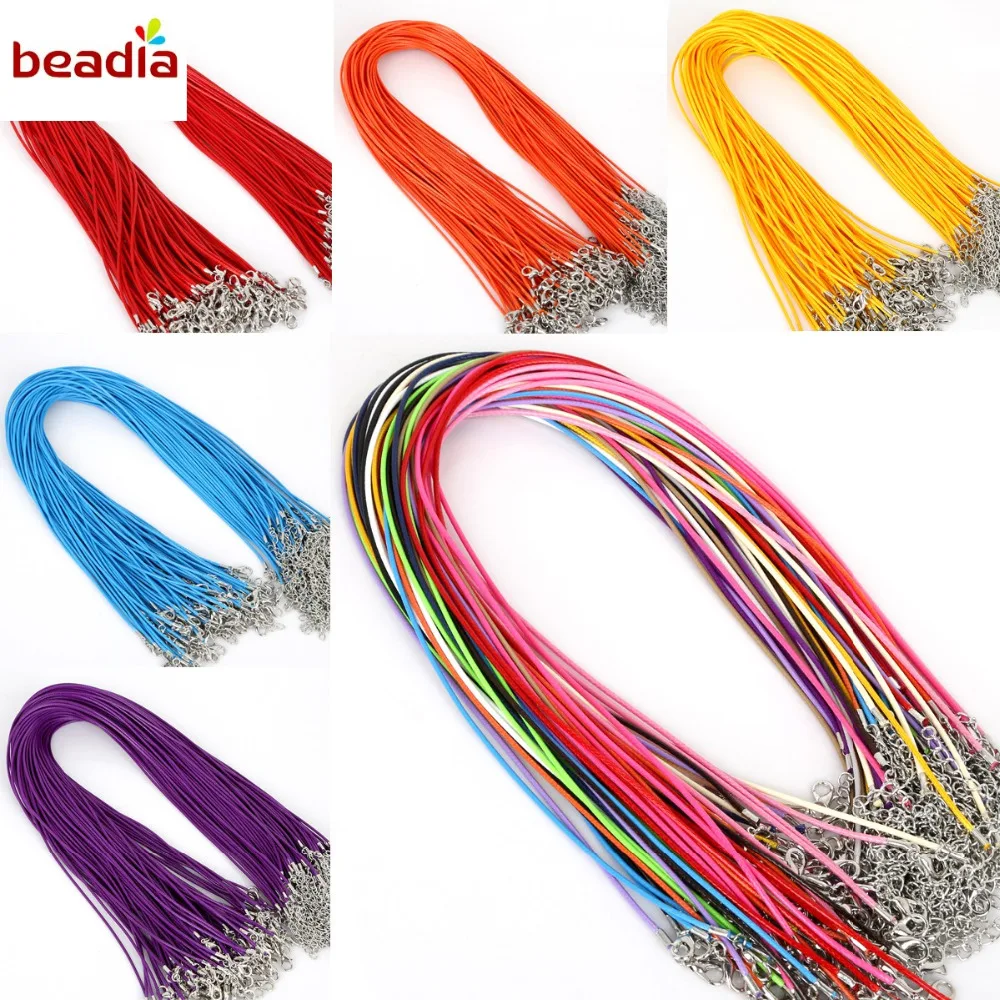 

1.5MM 10pcs Waxed Faux Leather Cord Chain Adjustable Necklace Bracelet with Lobster Clasp For DIY Jewelry Making Findings Crafts