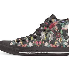 Повседневная дышащая холщовая обувь кеды с цветочным принтом и птицами