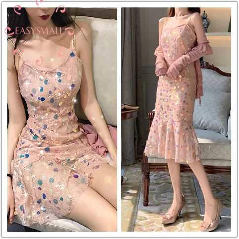 

EASYSMALL Women dress Fashion Summer Sexy Backless high-end Slim tight bling party evening High Waist sleeveless Dresses