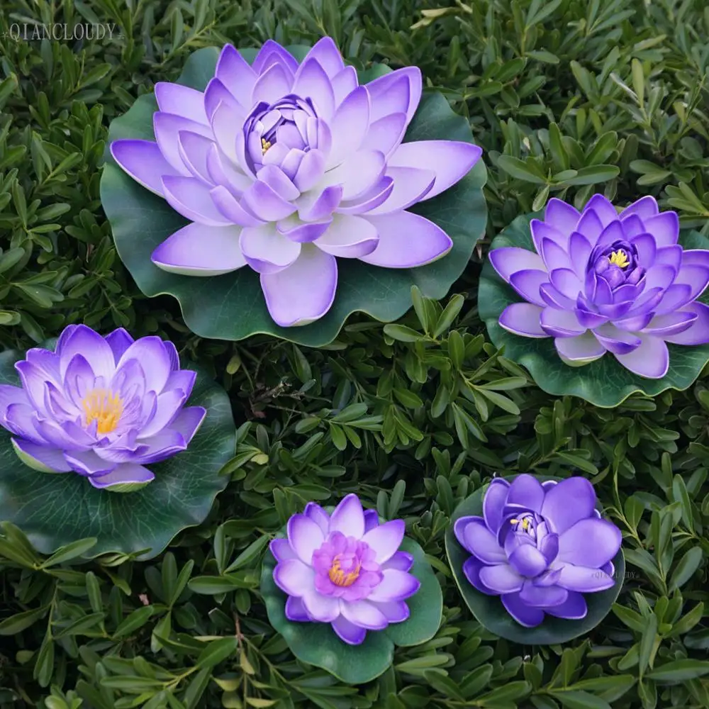 Artificial Purple fake Lotus Leaves ponds flowers Water Lily waterproof