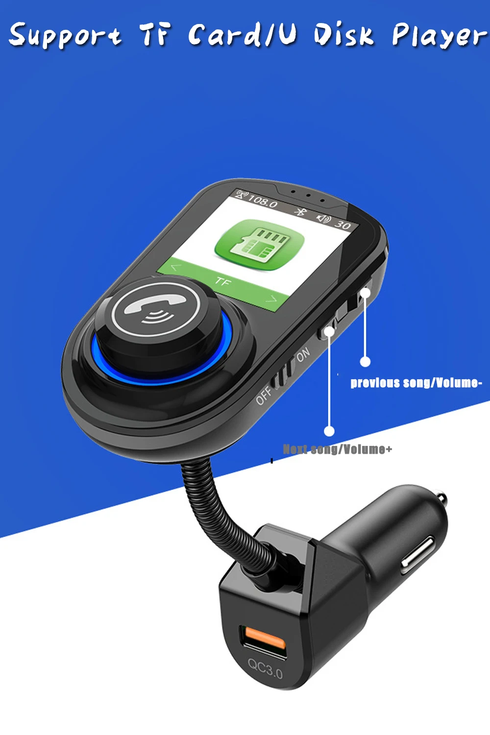VR робот Bluetooth Handsfree автомобильный комплект FM transitter Dual QC 3,0 QuicK Charge EQ модель Аудио Автомобильный MP3-плеер с функцией Siri