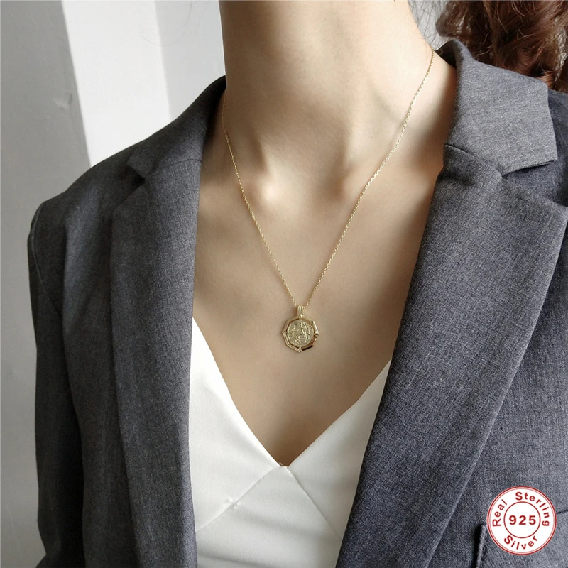 ROXI Real 925 Серебряная монета винтажное ожерелье фигурка кулон ожерелье для женщин простое золотое ожерелье ювелирные подарки