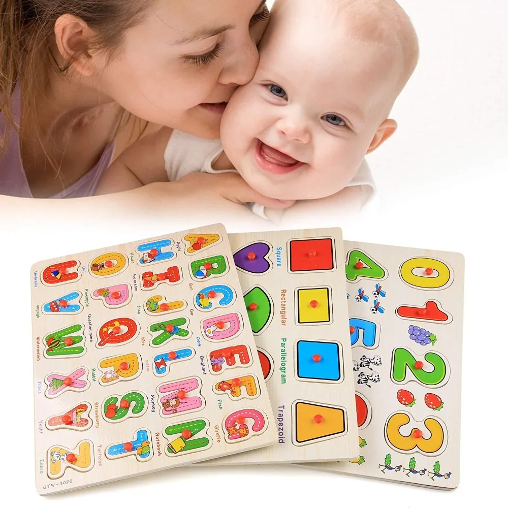 56 шт. Элитная деревянная игрушки классические Peg Puzzle bundle из 3 пазлов Алфавит/номер/граф-3 шт./упаковка