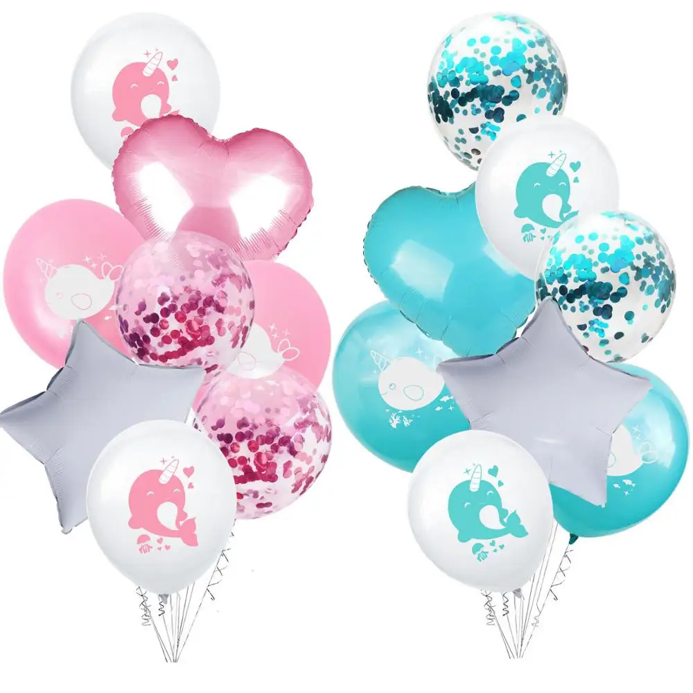 

8pcs/set Cute Narwhal Cartoon Latex Balloons Star Heart foil ballons Baby Shower Birthday Party Decorations Kids toy boy' globos