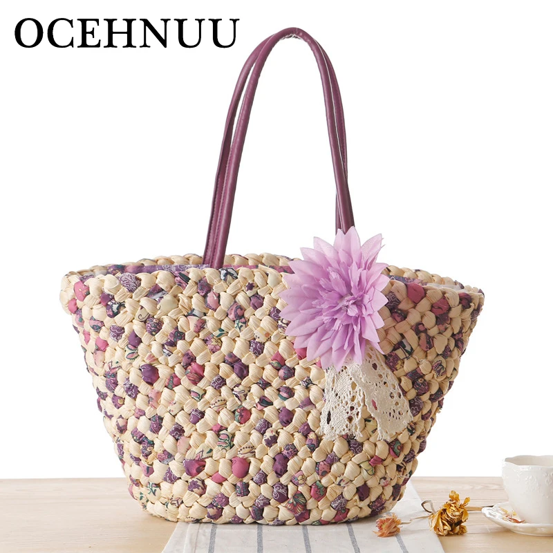 

OCEHNUU Woven Beach Bags Women Large Straw Handbags Summer Fashion Zipper 2018 Bolsa Feminina Flower Ladies Hand Bags Female New