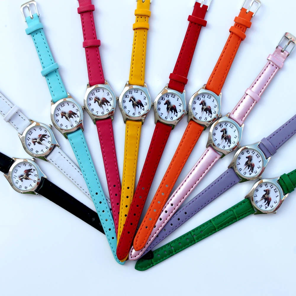 Популярные милые женские часы для девочек; детские часы; кожаные кварцевые часы для студентов; детские наручные часы с изображением животных; 10 цветов