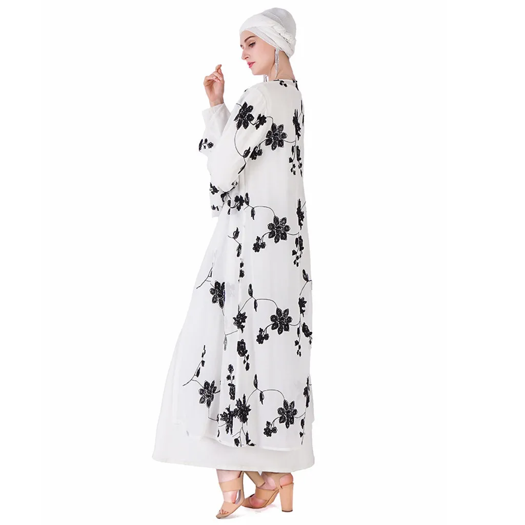 Длинное платье abaya повседневные женские мусульманские платья Черное Платье макси с цветочным принтом кимоно Открытое платье abaya Кафтан