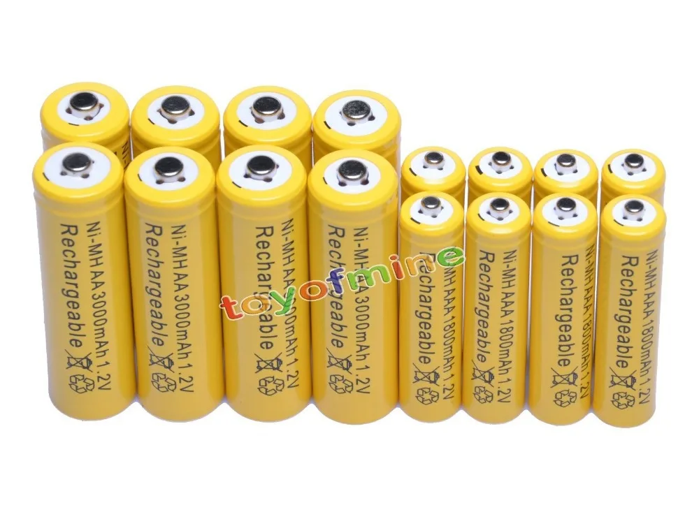

8x AA 3000mAh + 8x AAA 1800mAh 1.2V NiMH Yellow Rechargeable Battery Cell 2A 3A
