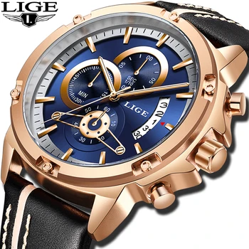 

2019 New LIGE Mens Watches Top Brand Luxury Men's Military Sports Watch Casual Leather Waterproof Quartz Watch Relogio Masculino