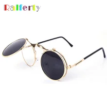 Ralferty Винтаж Круглые Солнцезащитные очки для женщин флип прикрепляемые очки Для мужчин из металла Готический солнцезащитные очки ретро стимпанк аксессуар мужского Óculos