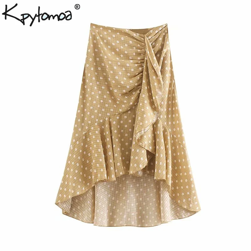 

Vintage Stylish Polka Dot Ruffles Irregular Midi Skirt Women 2019 Fashion Back Zipper Ladies Skirts Casual Faldas Mujer