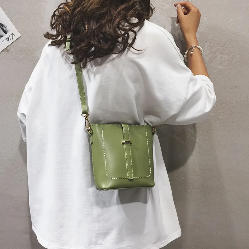 

2019 New Pu Leather Crossbody Bag Fashion Green Large Capacity Bucket Single Shoulder Bag Retro Ladies HandBags Messenger Bag