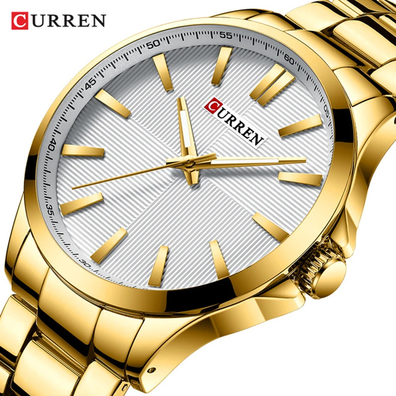 

Mens Watches Top Brand Luxury Gold Stainless Steel Band Watch Men CURREN Wristwatch Fashion Business Quartz Clock Man Waterproof