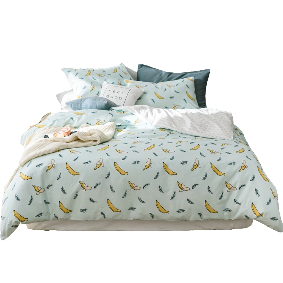 

Green 100% Cotton Duvet Cover Set Banana Pattern Duvet Cover Soft Bed Sheet Pillow Case Twin Queen King Size Bedding Sets