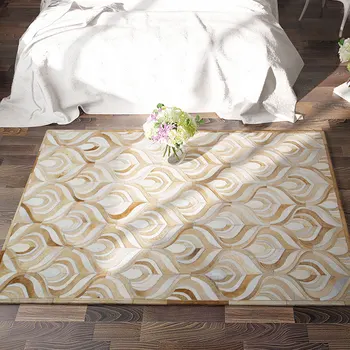 

American style luxury natural cowhide seamed rug big size, real cowskin chequer carpet for living room decoration carpet