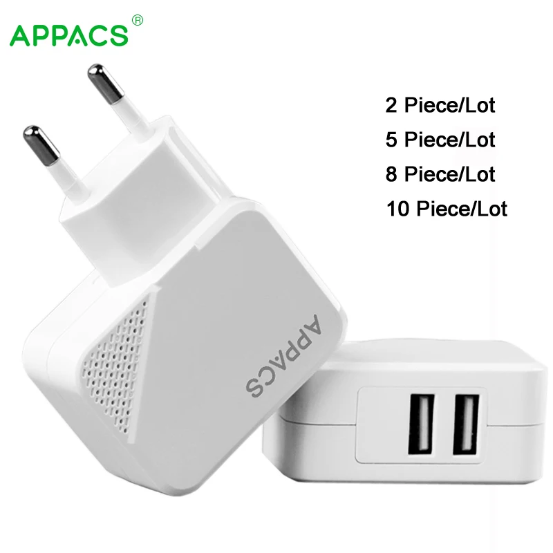 

APPACS 10pcs/lot Travel Quick Chargers 2 USB Power Charger EU Plug For Qualcomm 2.0 Dual USB Fast Charger for Samsung S8 HTC