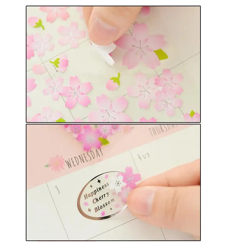 1 лист свежие розовые цветки сакуры, японской вишни DIY аденсивные мини-наклейки Канцелярские Декоративные этикетка-наклейка школьные офисные поставки