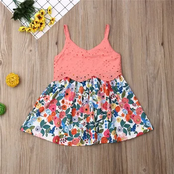 

2019 Summer Kids Baby Girl Floral Sundress Lace Flowers Patchwork Sling Dresses Child Girl Strappy Dress A-Line 1-6Y