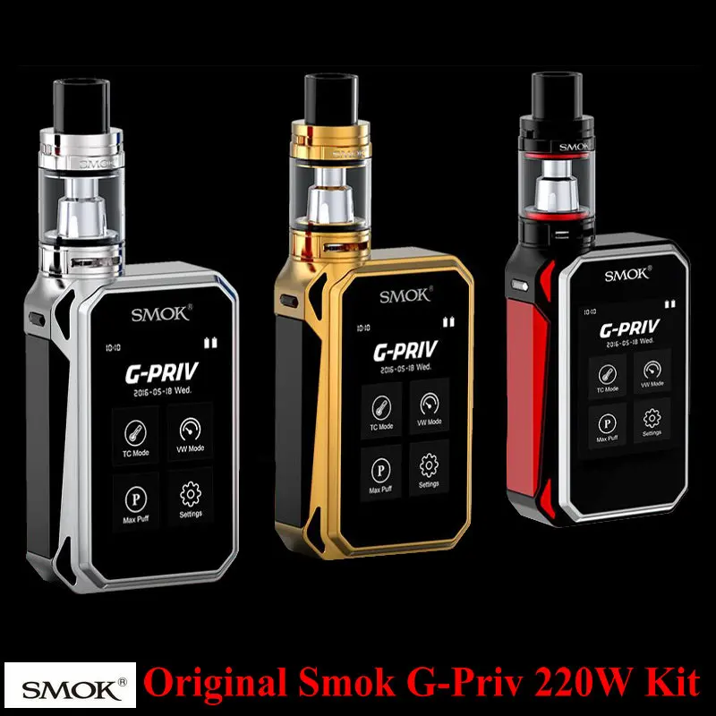 Original Smok G-Priv 220W Touch Screen Box Mod Vape  5ML TFV8 Big Baby Tank Atomizer Vaprozier 18650 battery Mod Box