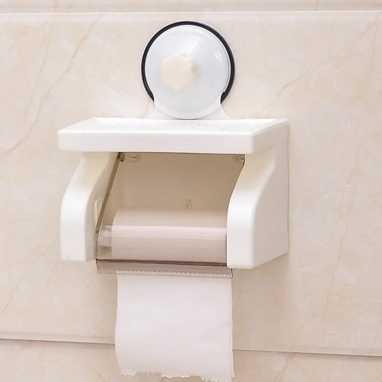 

New Design 1 Pc Sucker Roll Paper Mobile Phone Holder with Shelf Towel Rack Toilet Tissue Boxes Bathroom Accessory