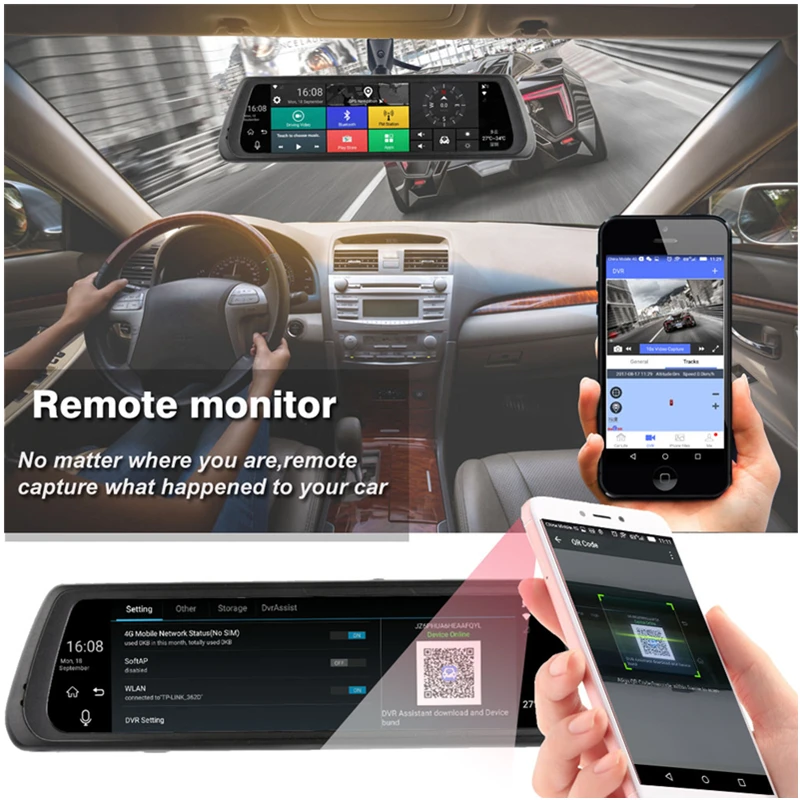 SLIVERYSEA 10 &quotFull Touch IPS 4G Автомобильный видеорегистратор камера Android зеркало GPS Bluetooth