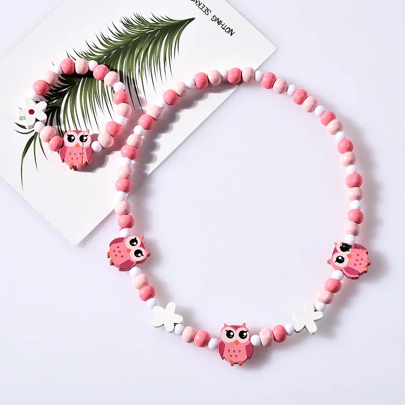 Charming Cartoon Animal and Flower Jewelry Set for Kids - Adorable Sweater Necklace and Bracelet Gift