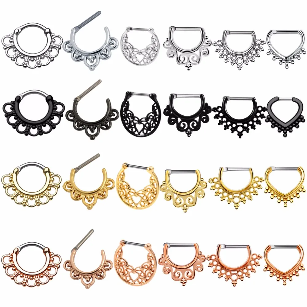 

2018 Titanium Shaft Nose Fake Piercing Copper Nose Ring Indian Flower Stud Hoop Septum For Clicker Nariz Clip Rings Body Jewelry
