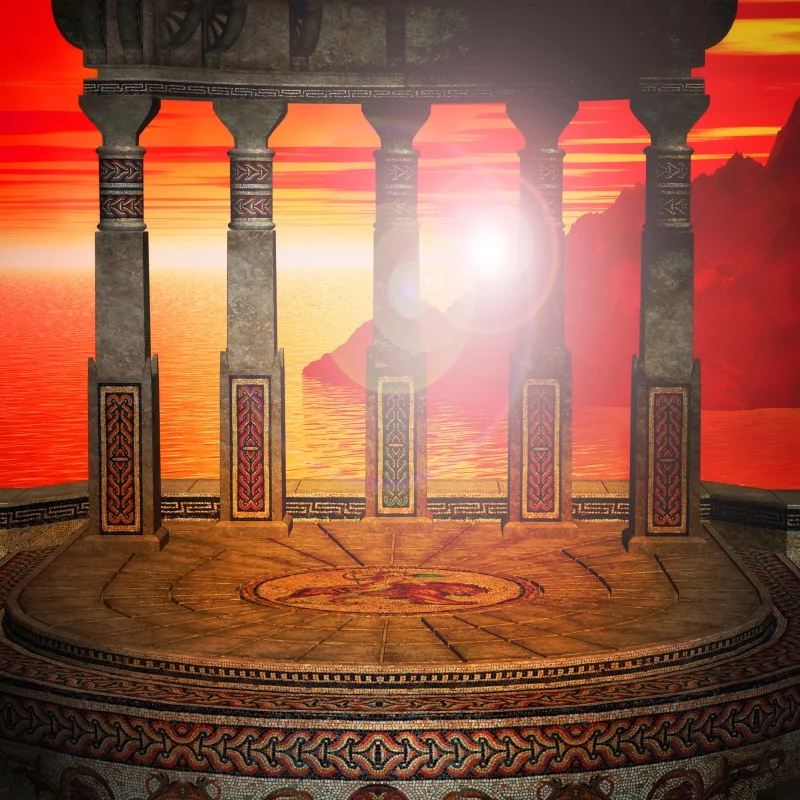

Laeacco Old Greece Sea Buildings Pillars Sunset Scene Photography Background Customized Photographic Backdrops For Photo Studio