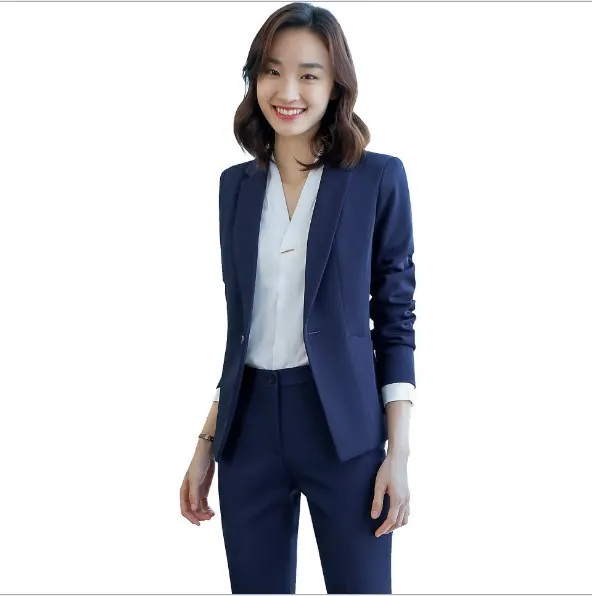 Блейзер+ жилет+ брюки) женские наборы из трех частей брючные костюмы офисные для женщин большие размеры дамские 3 часть брючный костюм черный синий - Цвет: blue pant suit