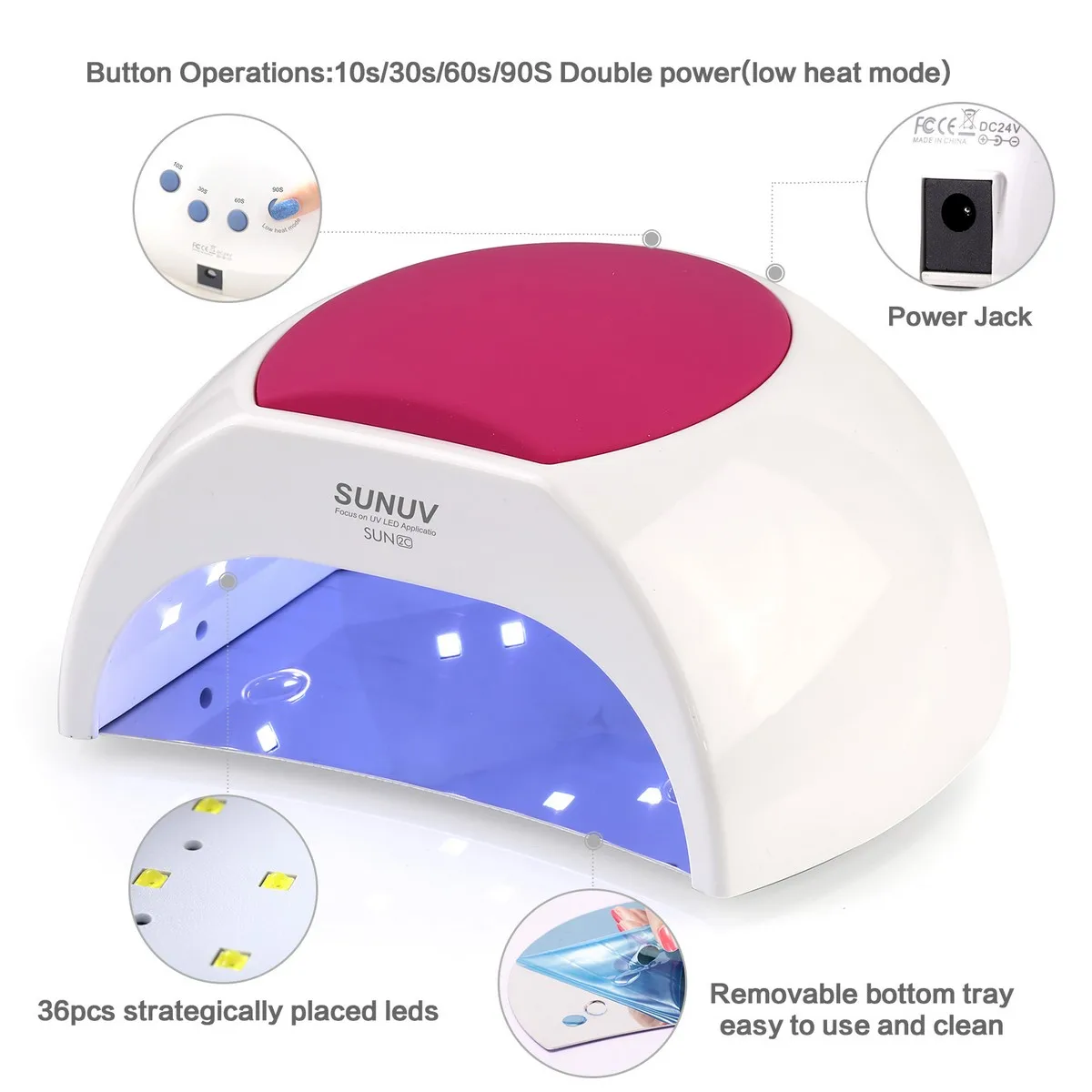  SUNUV SUN2C 48W Nail Lamp UV LED Nail Dryer Lights for Gels Polish Infrared Sensor with Rose Silico - 33024763215