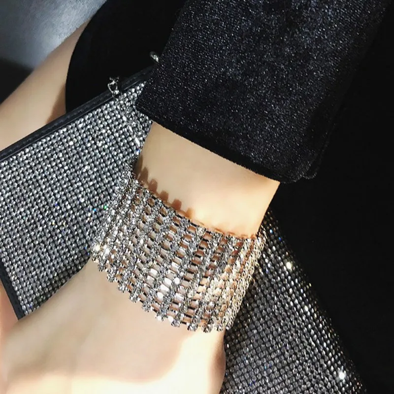

New Arrival Shiny Rhinestone Wide Version Bracelet Trend Fashion Personality Exaggerated Bracelet Women Nightclub Punk Jewelry