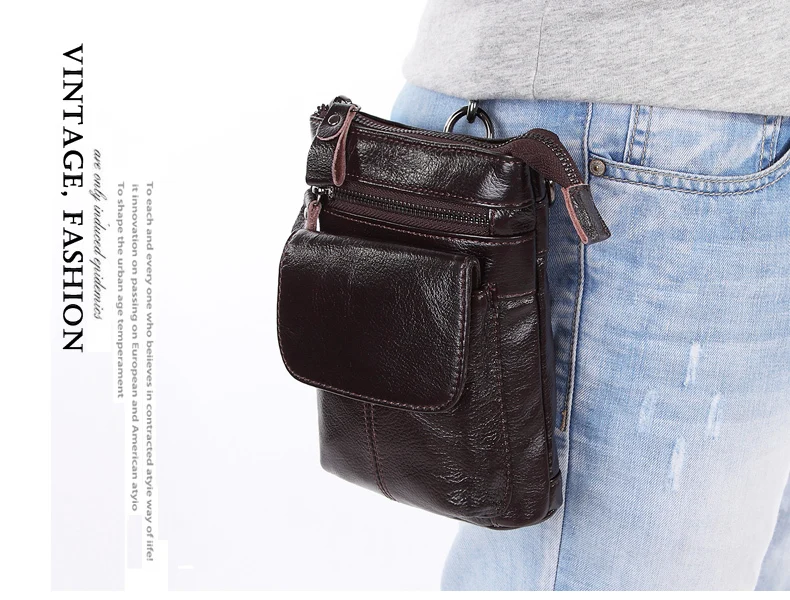 MISFITS Genuine Leather Men Messenger Bag Hot Sale Male Small Casual Crossbody Shoulder Bags Travel New Waist Packs Man Handbags