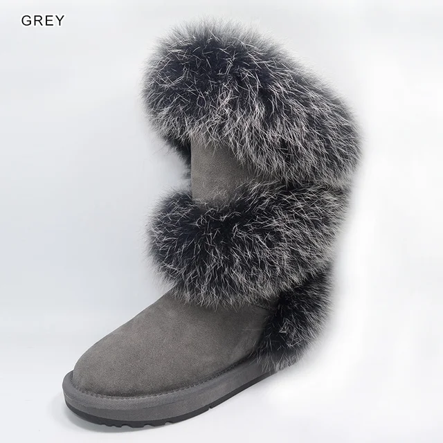 new style fashion real fox fur women high winter snow boots sheepskin ...