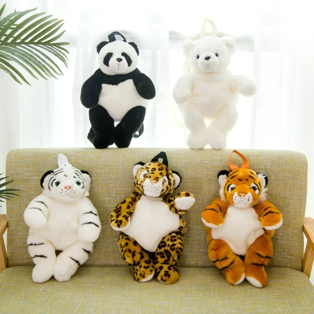 

Plush Animals Backpacks Kids Kindergarten Boys Girls Stuff Backpack Leopard Tiger Panda Polar Bear Purse Coin Books Bag