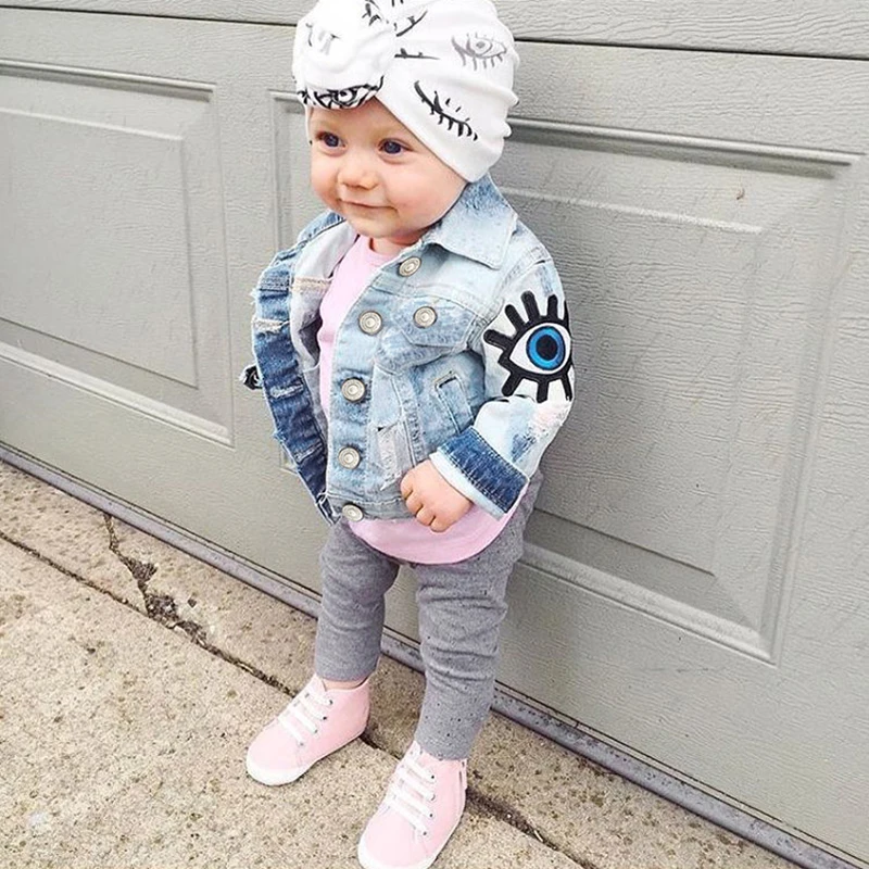 Best Baby Girls Denim Jackets For Boys Jackets And Coats Children Jacket Spring Autumn Eyes Embroidery Jeans Coat Children Outerwear