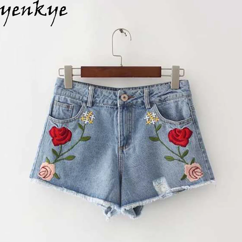 denim shorts with flowers