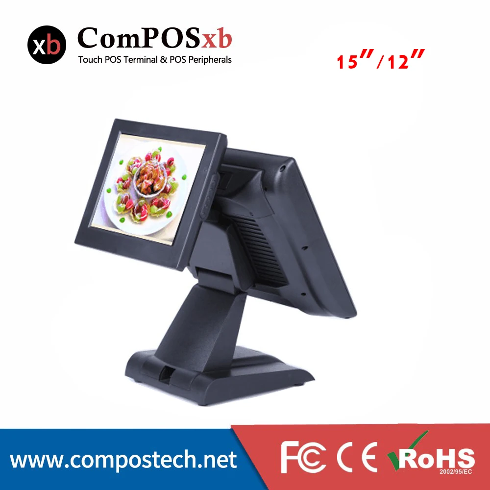 15 дюймов двойной экран кассовый аппарат pos touch все в одном ПК высокое качество