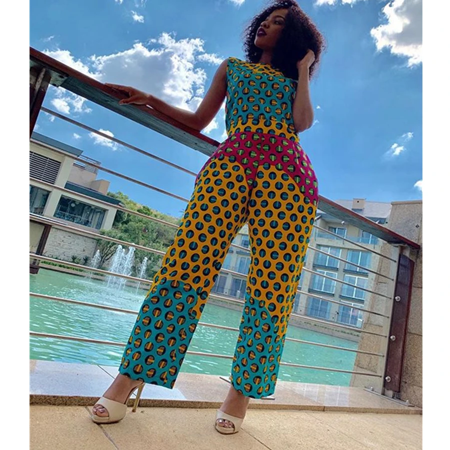 BAIBAZIN New Arrival African Ashion Casual Jumpsuit Hot Sale Positioning Print Vest Jumpsuit Casual Fashion Wide Leg Pants