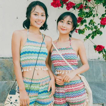 

Retro Girls Swimsuit Beach Casual 2 Color Print Two Piece Woman Bikini Swimsuit Beach Dress Bikin Push Up Swimwear