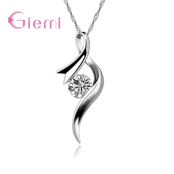 Rock Bottom Price! Shiny 925 Sterling Silver Pendant Necklace Jewelry for Women Clear CZ Crystal Stone Popular Female Bijoux