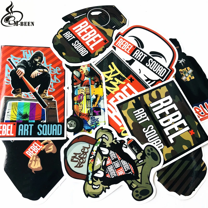 10 шт./лот наклейки американского злодея REBEL ART SQUAD для мото автомобиля и чемодана
