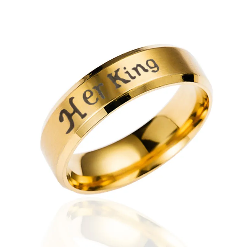 High Grade Stainless Steel Her King and His Queen Wedding Lover Ring for Women Men Couple Jewelry Gift